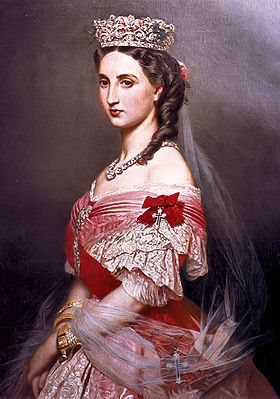 Keizerin Charlotte van Mexico met het lint van haar damesorde; de Orde van Sint-Karel