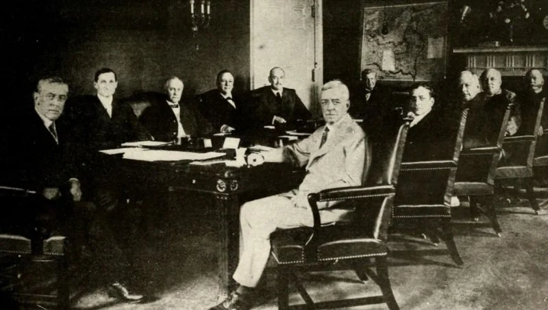Woodrow Wilson en zijn kabinet in "the Cabinet Room"