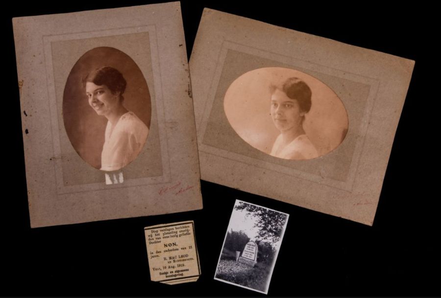 Foto’s van Non, haar overlijdensaankondiging en een foto van haar graf. Foto door Ruben van Vliet.