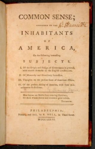 Thomas Pain's Common Sense, gepubliceerd in 1776