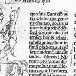 Erasmus' Lof der Zotheid - Tekening van Hans Holbein de Jonge in de marge van een vroege druk (Bazel 1515)