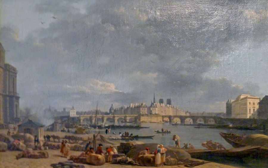 De haven van Saint-Nicolas, schilderij van Alexandre-Jean Noël (1752-1834). Deze haven, ook geheten Port du Louvre, lag bij het museum op de rechteroever van de Seine. Wikimedia Commons.
