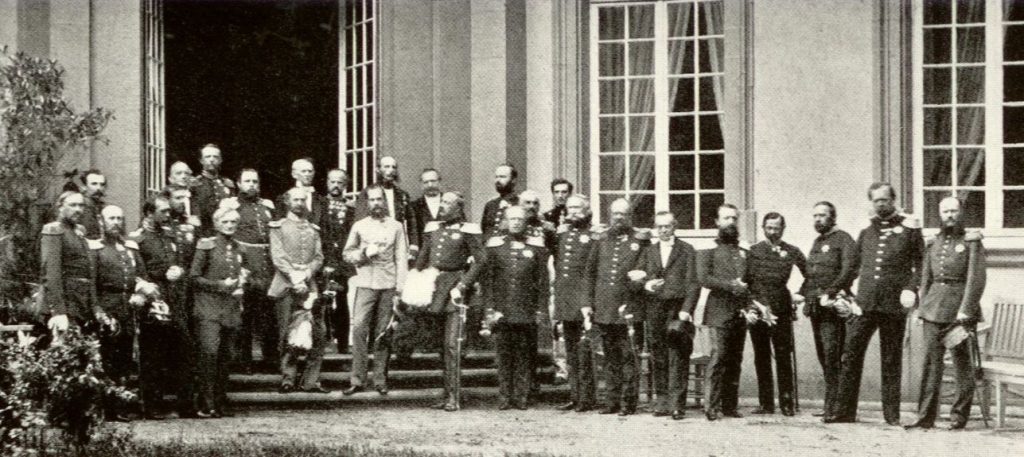 Vorsten van staten die lid waren van de Duitse bond, tijdens een bijeenkomst in Frankfurt in 1863