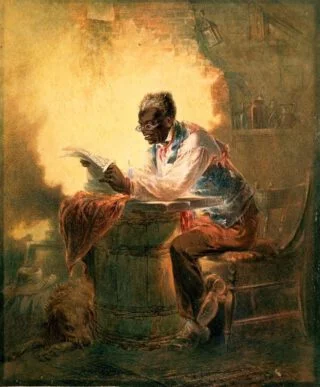 Een zwarte man leest een krant waarin melding wordt gemaakt van de Emancipatieproclamatie - Henry Lewis Stephens 