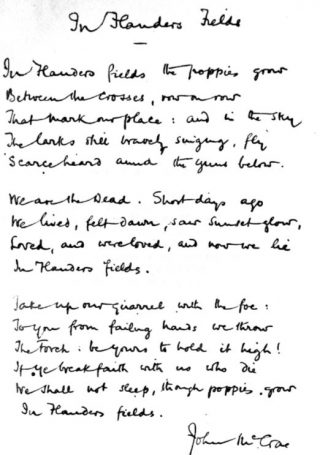 In Flanders fields, handschrift van McCrae