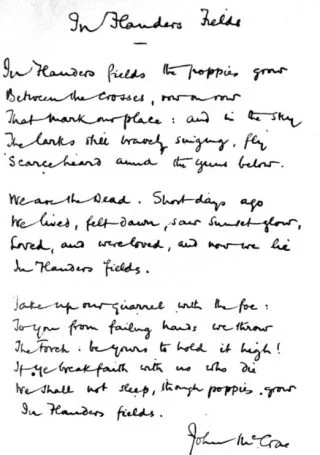 In Flanders fields, handschrift van McCrae