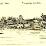 Djambi gezien vanaf de rivier, tekening door luitenant W.J. Cohan Stuart (Wikimedea Commons)