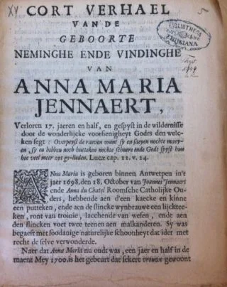 Titelpagina van het omstreeks 1718 uitgegeven pamflet met de geschiedenis van "het meisje van Overijssel"