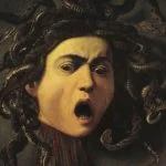 Medusa volgens Caravaggio. 1592-1600. Uffizi, Florence.