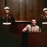 Göring in de beklaagdenbank bij het proces van Neurenberg