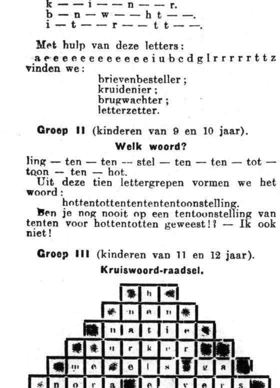 Hottentottententententoonstelling op de puzzelpagina van dagblad Het Volk, 29 juni 1929 (Delpher)