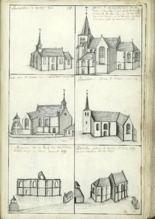 Het schetsenboek van Hendrik Verhees geeft een beeld van het middeleeuwse kerkenlandschap van Noord-Brabant (Archief Bisdom Den Bosch)