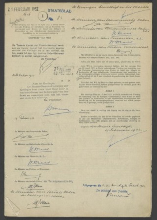 Oprichtingsverdrag van de Europese Gemeenschap voor Kolen en Staal - EGKS (CC0 - Nationaal Archief, Den Haag - wiki)