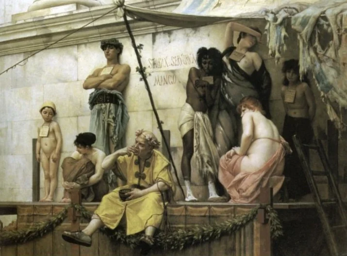 Negentiende-eeuws idee van een Romeinse slavenmarkt - Gustave Boulanger