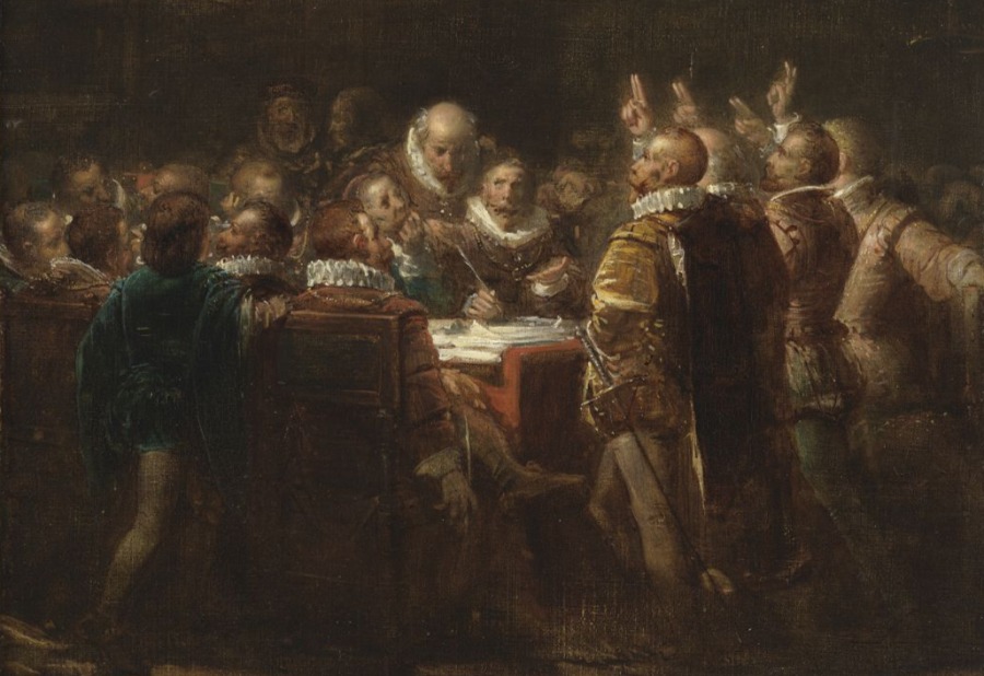 Ondertekening van het Plakkaat van Verlatinge, schilderij van Johannes Hinderikus Egenberger (Publiek Domein - wiki)