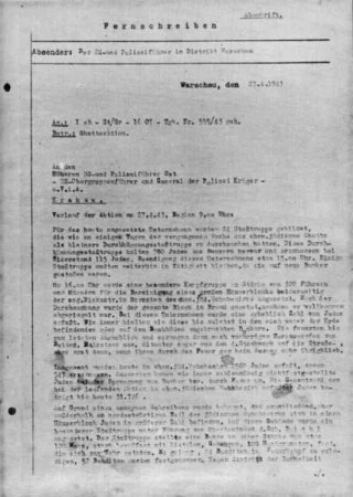Pagina uit het Strooprapport, over militaire acties op 27 april 1943 (Publiek Domein - wiki)
