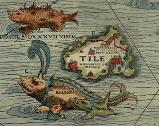 Thule als Tile op de Carta Marina van Olaus Magnus. (Publiek Domein - wiki)