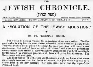 Zionisme - Theodor Herzl: Een "Oplossing van het Joodse Vraagstuk" in The Jewish Chronicle op 17 Januari 1896