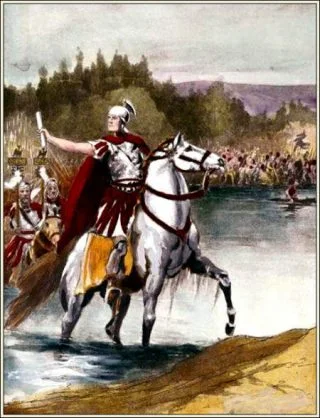 De Rubicon oversteken - Caesar steekt de rivier over (Publiek Domein - Jacob Abbott)