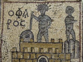 Hellenisme - Pharos van Alexandrië op een mozaïek in Libië, vierde eeuw na Christus (Publiek Domein - wiki)