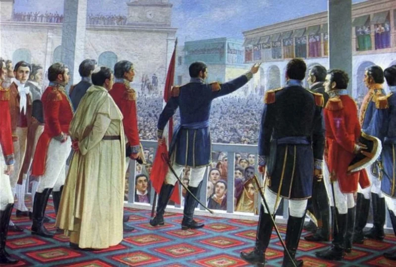 Volkslied van Peru - José de San Martín roept de onafhankelijkheid van Peru uit, Lima, 28 juli 1821.