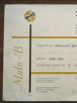 Mulo-B-diploma uit 1965