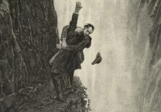 De dood van Sherlock Holmes – Tekening van Sidney Paget (Publiek Domein – wiki)