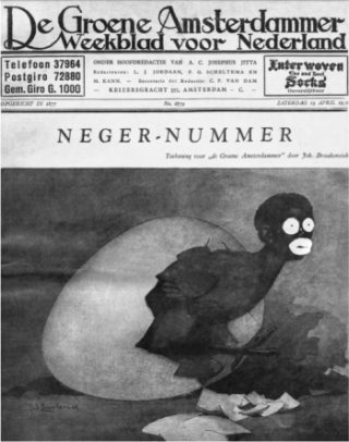 Omslag van het Neger-nummer, met tekening van Johan Braakensiek, 19 april 1930. Bron: De identiteitscrisis van Zwarte Piet