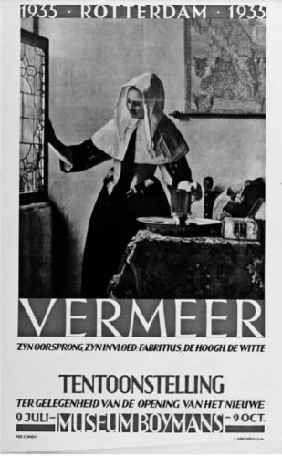 Affiche tentoonstelling Vermeer, oorsprong en invloed. Bron: Hannema, museumdirecteur.