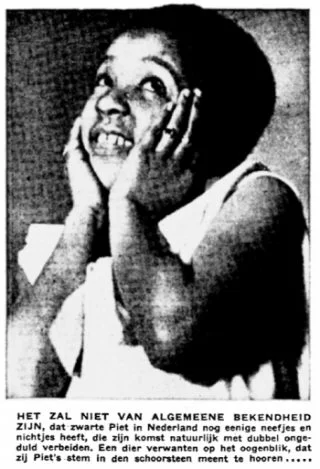 Een zwart meisje wordt een nichtje van Zwarte Piet genoemd in Algemeen Handelsblad, 25 november 1933.