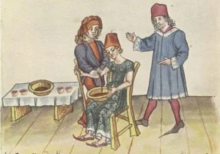 Aderlating (aderlaten) in 1471 (Publiek Domein - Hans Dirmstein - wiki)