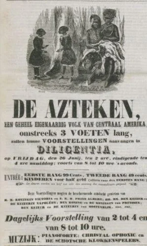 Advertentie, Dagblad van Zuidholland en 's Gravenhage 26 juni 1857. Op de voorgrond Flora en Martinus, daarachter Máximo en Bartola. | Delpher