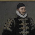 Willem van Oranje met het in 1574 verstrekte stadsrecht aan Arnemuiden. Daniël van den Queborn, 1588; museum Arnemuiden.