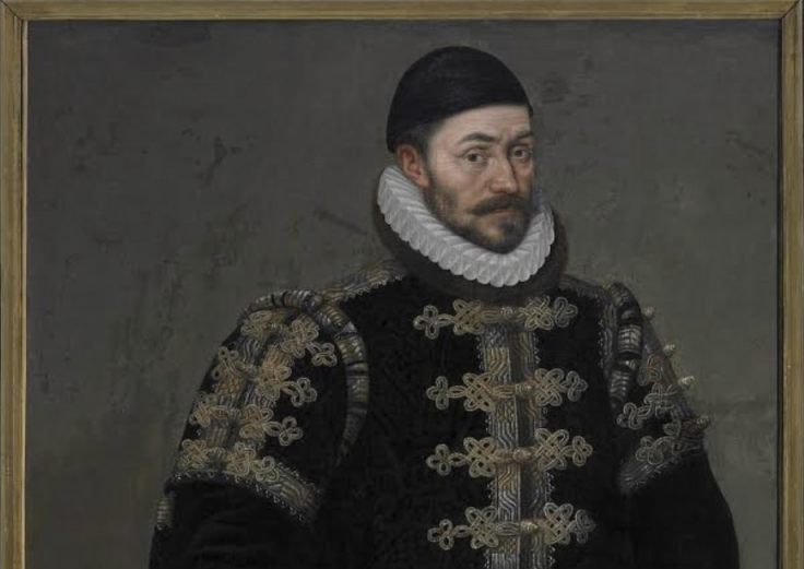 Willem van Oranje met het in 1574 verstrekte stadsrecht aan Arnemuiden. Daniël van den Queborn, 1588; museum Arnemuiden.