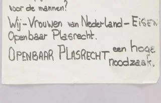 Deel van het pamflet van Nora Rozenbroek voor plasrecht voor vrouwen (Amsterdam Museum)
