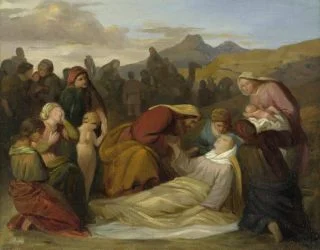 De dood van Rachel, na de geboorte van Benjamin - Gustav Ferdinand Metz, circa 1847