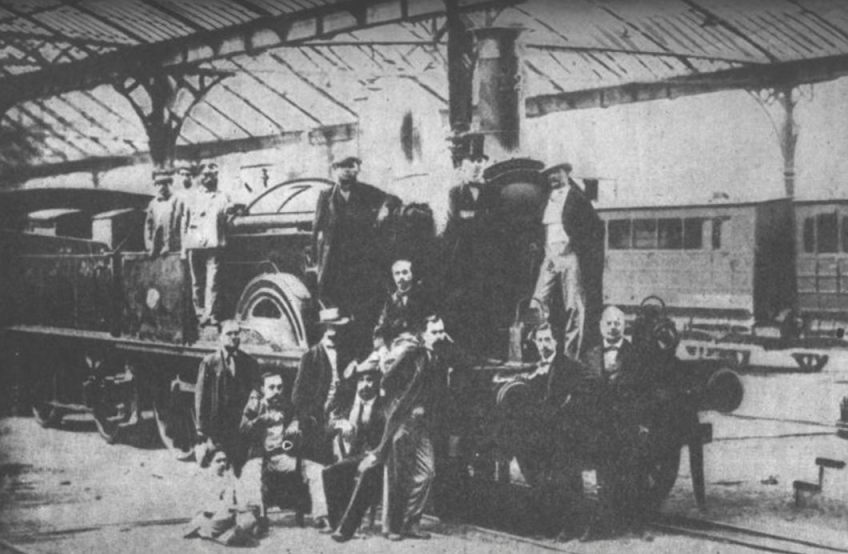 Foto van aandeelhouders en bouwers van het spoortraject Barcelona - Mataró, circa 1848 (Publiek Domein - wiki)