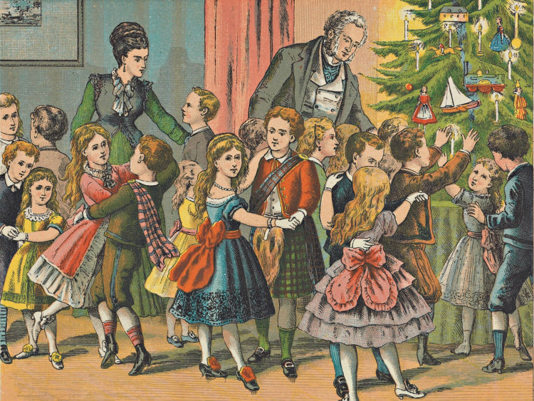 Kinderen rond een kerstboom - H.J. Overbeek, 1877