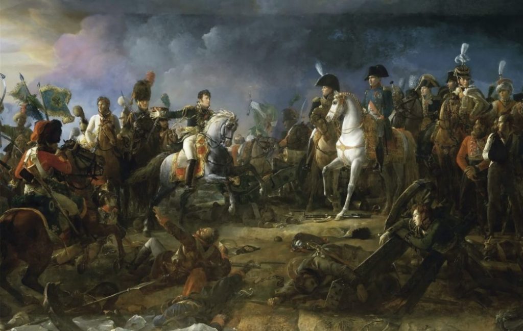 Slag bij Austerlitz - Rapp toont de veroverde vaandels aan Napoleon, door François Gérard.