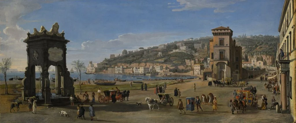 Caspar Van Wittel, Napels, Riviera di Chiaia, 1710-20, olie op doek, 75,7 x 174,8 cm, Courtesy Lampronti Gallery