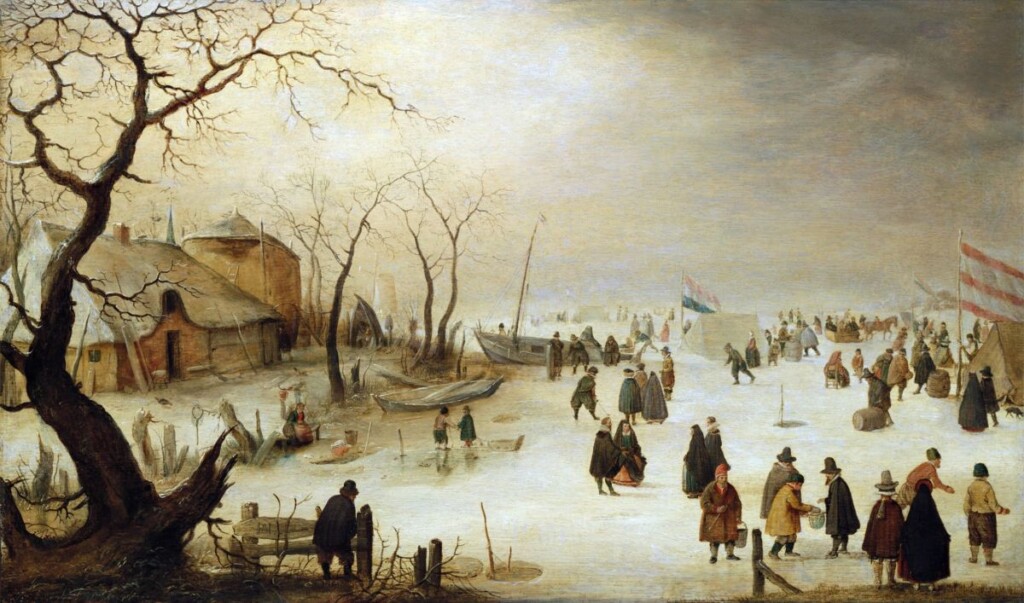 Rivierlandschap met figuren op het ijs - Hendrick Avercamp, 1650