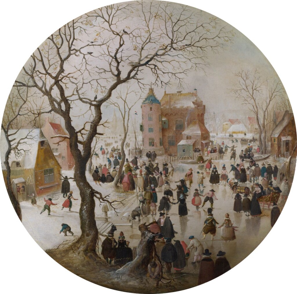 Winter scène met schaatsers bij een kasteel. ca. 1608-1609 – Hendrick Avercamp