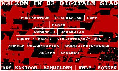 Grafisch menu van De Digitale Stad (Collectie AmsterdamMuseum)