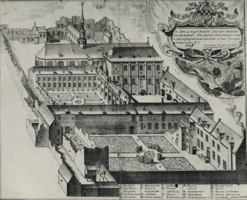 Heropgebouwde klooster van de Dominicanen in Brussel in 1715, na de Franse bombardementen van 1695.