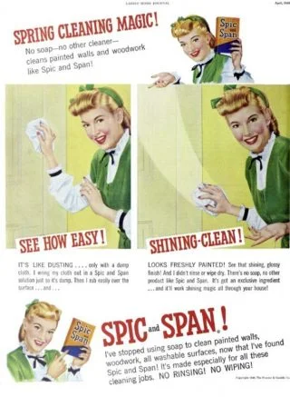 Advertentie uit 1948 voor 'Spic and Span' (Publiek Domein - wiki)