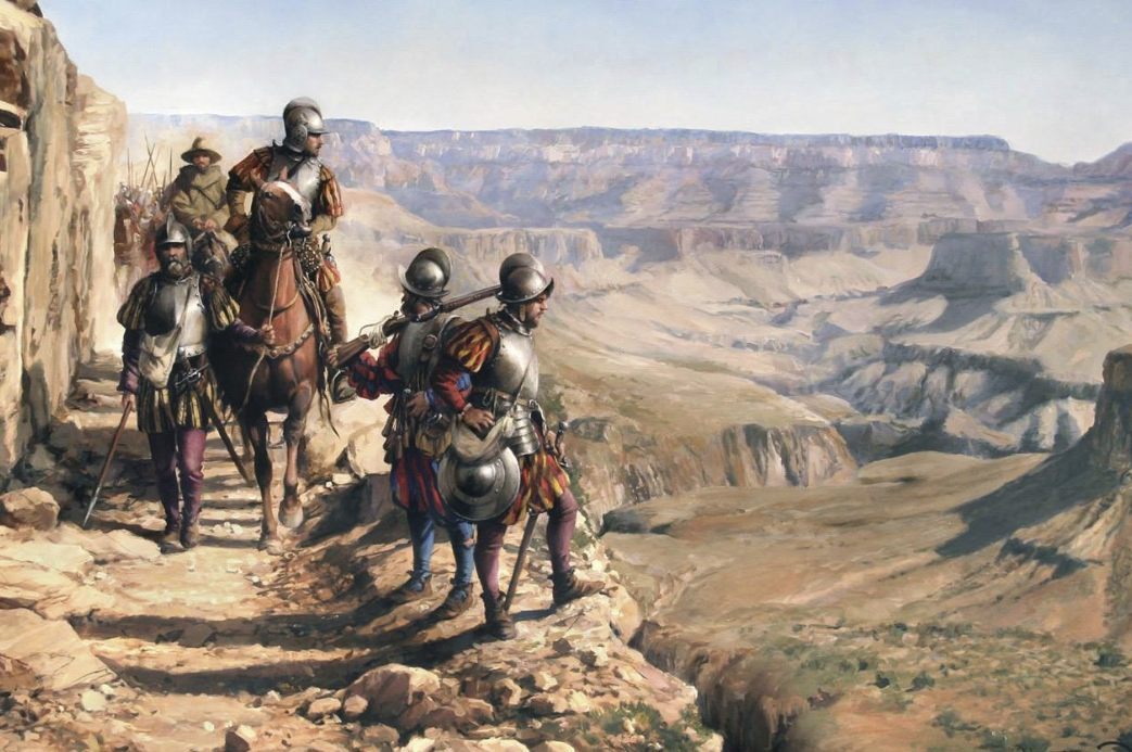 Conquistador - Spaanse conquistadores verkennen de Grand Canyon - Augusto Ferrer-Dalmau Nieto (Publiek Domein - wiki)
