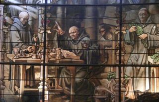 Bernardo Vincelli en de Bénédictine in een glas-in-loodraam (CC BY-SA 3.0 - Tinodela - wiki)