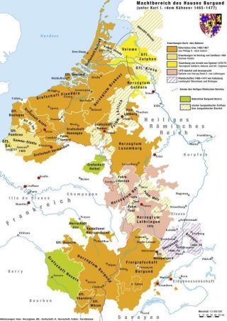 Valois-Bourgondië op haar sterkst, ±1475 (CC BY-SA 4.0 - Marco Zonali - wiki)