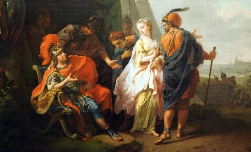 Iemand uit de tent lokken - Achilles verliest Briseïs - Johann Heinrich Tischbein de Oudere (Publiek Domein - wiki)