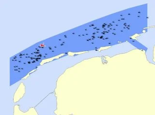 Overzicht van het zoekgebied, met bekende scheepswrakken (Afb: RCE)